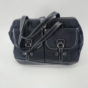 Etienne Aigner Black Nylon Satchel Purse Pink Lining Shoulder Bag 13x11